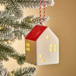 Buy π Dunelm LED Porcelain Red House Hanging Decoration β