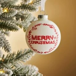 Deals 🥰 Dunelm Red & White Merry 🎁 Christmas Bauble 🌟
