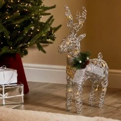 Best Pirce 🥰 Dunelm 50cm Light Up Silver Rattan Deer 🧨