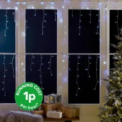 Hot Sale ❤️ Dunelm 480 LED Mains Icicle Lights Blue White 🛒