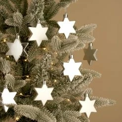 Discount 😀 Dunelm Set of 8 Silver Star Baubles ❤️