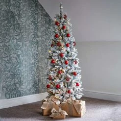 Flash Sale 🥰 National Tree Company 6ft LED Snowy Kingswood Fir Hinged Pencil 🔔 Christmas Tree 😍