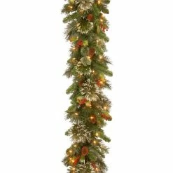 New 😀 National Tree Company 9ft LED Wintry Pine Garland ✔️
