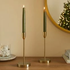 Hot Sale 😀 Dunelm Set of 2 Green Taper Candles 🧨