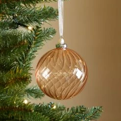 Cheapest 🔔 Dunelm Sand Ribbed Glass Bauble ⌛