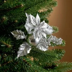 Flash Sale 🛒 Dunelm Silver Poinsettia Pick 20cm ✨