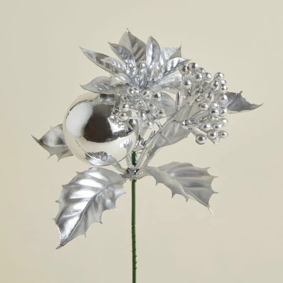 Flash Sale π Dunelm Silver Poinsettia Pick 20cm β¨ - Image 3