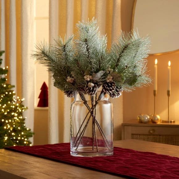 Outlet β€οΈ Dunelm Frosted Pine Spray with White Berries 46cm π₯°