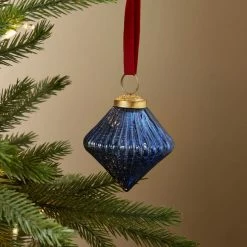 Cheapest 🧨 Dunelm Navy Diamond Glass Bauble ⌛