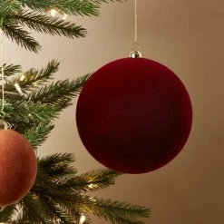 New 👍 Dunelm 150mm Merlot Red Flocked Bauble ✔️