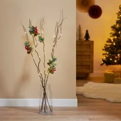 Cheap 🤩 Dunelm 4ft Berry and Cone Pre Lit Twigs 😍