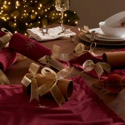 Outlet 🧨 Dunelm Pack of 4 Faux Velvet Red Reusable Fabric Crackers ❤️