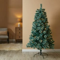 Hot Sale ⭐ Dunelm 6ft Pre Lit 180 LED Blue Spruce ❄ Christmas Tree with Blue Tinsel 🥰