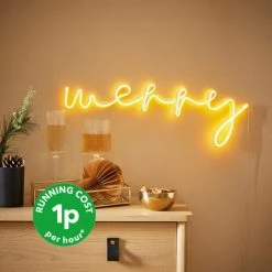 Cheapest ⭐ Dunelm Yellow Neon Effect Merry Sign 🔥