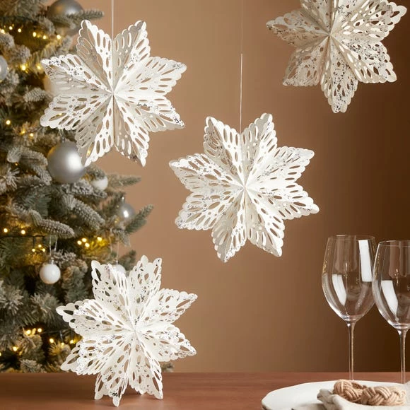 Top 10 β¨ Dunelm Set of 4 23cm Silver and White Paper Snowflakes π₯
