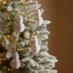 Promo 🌟 Dunelm Set of 4 White Honeycomb Snowmen Paper Decorations ✔️