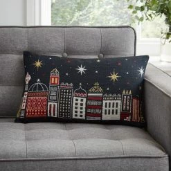 Hot Sale 😉 Dunelm Festive Traveller Houses Tapestry Cushion 😉