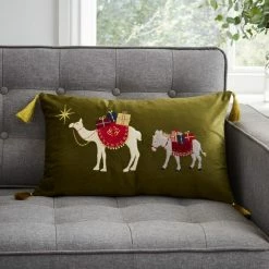 Flash Sale 😉 Dunelm Festive Traveller Scene Olive Cushion ✔️