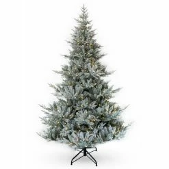Wholesale 🤩 National Tree Company 7ft Feel Real Snowy Nordmann Spruce Hinged 🎄 Christmas Tree with 450 Warm White LED Lights & Caps ✔️