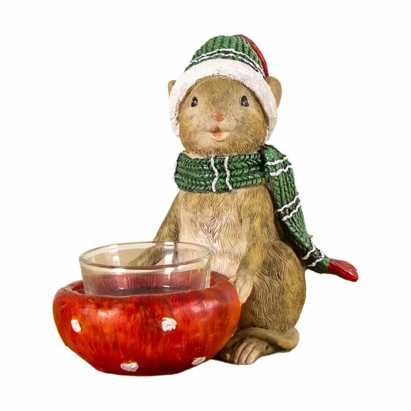 Promo ✔️ Festive Mouse with Wooly Scarf Tealight Holder ✔️