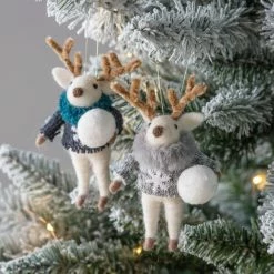 Budget 🎉 Set of 2 Snowy Winter Reindeer Decorations 😀